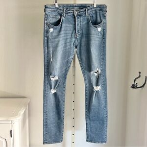H&M Men’s Skinny Low Distressed Ripped Button Fly Jeans, Size 36/32